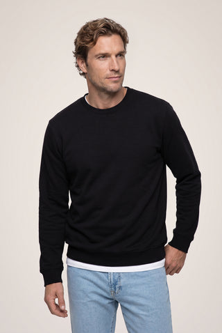  Siyah Bisiklet Yaka Regular Fit Pamuklu Şardonlu Sıcak Tutan Basic Sweatshirt