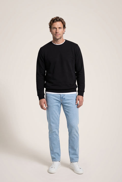 Siyah Bisiklet Yaka Regular Fit Pamuklu Şardonlu Sıcak Tutan Basic Sweatshirt