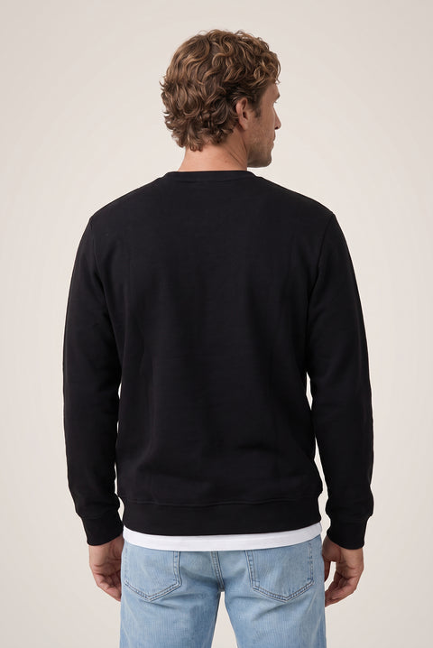 Siyah Bisiklet Yaka Regular Fit Pamuklu Şardonlu Sıcak Tutan Basic Sweatshirt