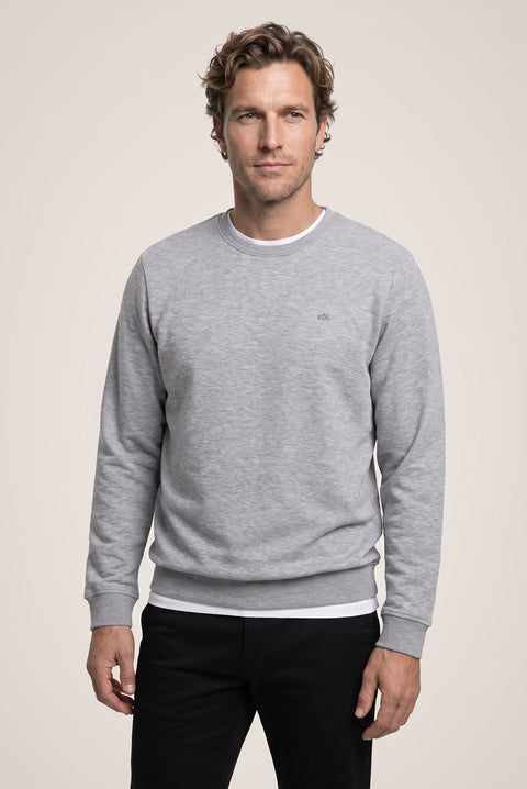Orta Gri Melanj Bisiklet Yaka Regular Fit Pamuklu Şardonlu Sıcak Tutan Basic Sweatshirt