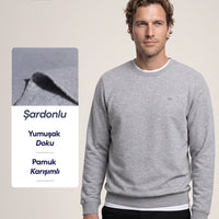 Orta Gri Melanj Bisiklet Yaka Regular Fit Pamuklu Üç İplik Şardonlu Sıcak Tutan Basic Sweatshirt