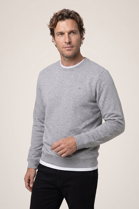 Orta Gri Melanj Bisiklet Yaka Regular Fit Pamuklu Şardonlu Sıcak Tutan Basic Sweatshirt