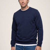 Koyu Lacivert Bisiklet Yaka Regular Fit Pamuklu Şardonlu Sıcak Tutan Basic Sweatshirt