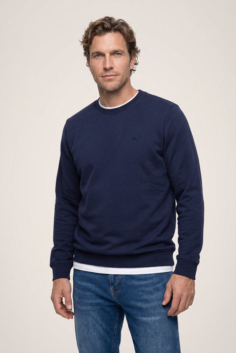 Koyu Lacivert Bisiklet Yaka Regular Fit Pamuklu Şardonlu Sıcak Tutan Basic Sweatshirt