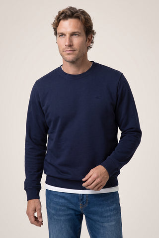  Koyu Lacivert Bisiklet Yaka Regular Fit Pamuklu Şardonlu Sıcak Tutan Basic Sweatshirt