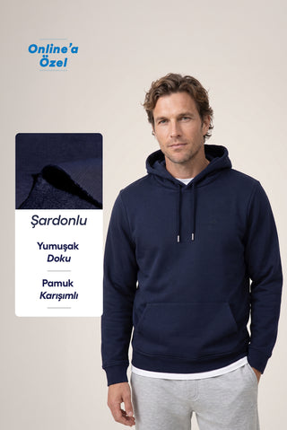  Koyu Lacivert Bisiklet Yaka Regular Fit Pamuklu Şardonlu Sıcak Tutan Basic Sweatshirt
