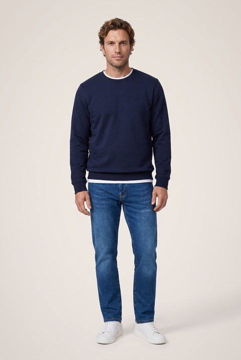 Koyu Lacivert Bisiklet Yaka Regular Fit Pamuklu Şardonlu Sıcak Tutan Basic Sweatshirt