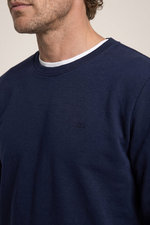 Koyu Lacivert Bisiklet Yaka Regular Fit Pamuklu Şardonlu Sıcak Tutan Basic Sweatshirt