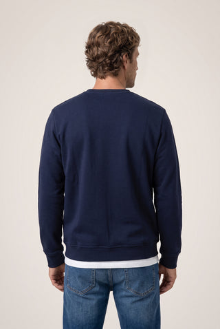  Koyu Lacivert Bisiklet Yaka Regular Fit Pamuklu Şardonlu Sıcak Tutan Basic Sweatshirt