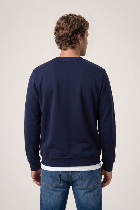 Koyu Lacivert Bisiklet Yaka Regular Fit Pamuklu Şardonlu Sıcak Tutan Basic Sweatshirt
