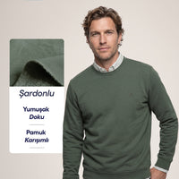 Orta Haki Bisiklet Yaka Regular Fit Pamuklu Şardonlu Sıcak Tutan Basic Sweatshirt