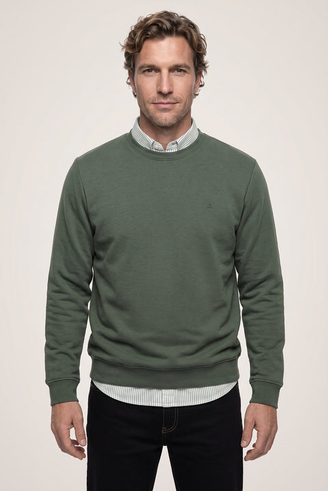 Orta Haki Bisiklet Yaka Regular Fit Pamuklu Şardonlu Sıcak Tutan Basic Sweatshirt