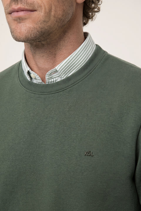 Orta Haki Bisiklet Yaka Regular Fit Pamuklu Şardonlu Sıcak Tutan Basic Sweatshirt