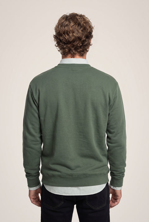 Orta Haki Bisiklet Yaka Regular Fit Pamuklu Şardonlu Sıcak Tutan Basic Sweatshirt