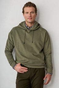  Orta Haki Melanj Oversize Düz Kapüşonlu Pamuklu Sweatshirt