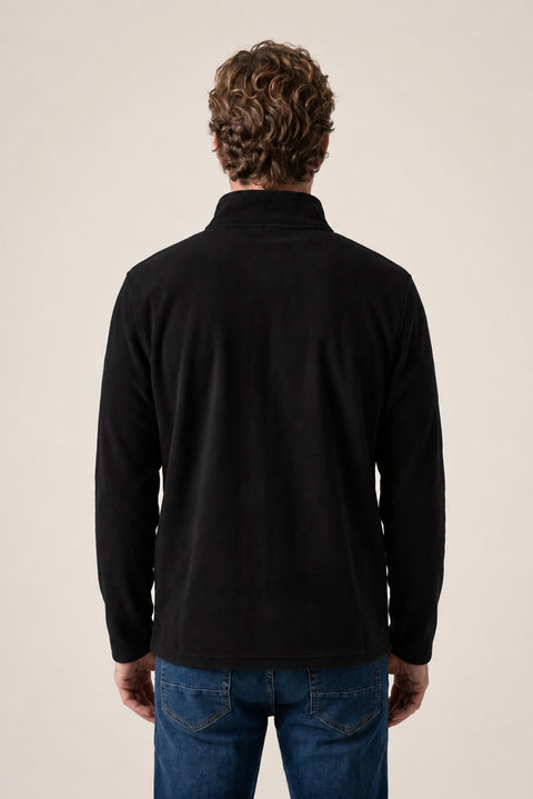 Siyah Fermuarlı Bato Yaka Regular Fit Polar Sweatshirt