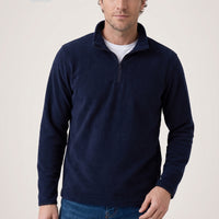 Koyu Lacivert Fermuarlı Bato Yaka Regular Fit Polar Sweatshirt