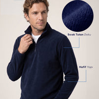 Koyu Lacivert Fermuarlı Bato Yaka Regular Fit Polar Sweatshirt