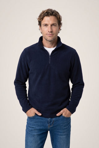  Koyu Lacivert Fermuarlı Bato Yaka Regular Fit Polar Sweatshirt