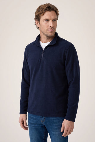  Koyu Lacivert Fermuarlı Bato Yaka Regular Fit Polar Sweatshirt