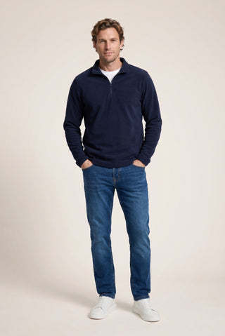  Koyu Lacivert Fermuarlı Bato Yaka Regular Fit Polar Sweatshirt
