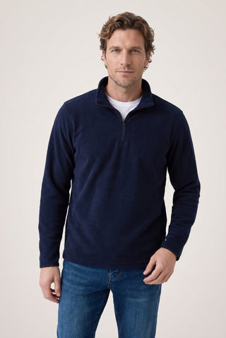  Koyu Lacivert Fermuarlı Bato Yaka Regular Fit Polar Sweatshirt