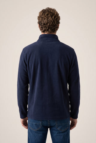  Koyu Lacivert Fermuarlı Bato Yaka Regular Fit Polar Sweatshirt