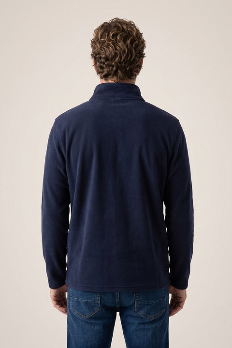 Koyu Lacivert Fermuarlı Bato Yaka Regular Fit Polar Sweatshirt