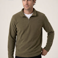Orta Haki Fermuarlı Bato Yaka Regular Fit Polar Sweatshirt