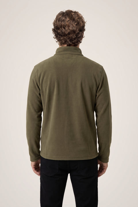 Orta Haki Fermuarlı Bato Yaka Regular Fit Polar Sweatshirt