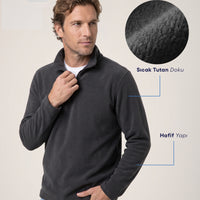 Orta Antrasit Fermuarlı Bato Yaka Regular Fit Polar Sweatshirt