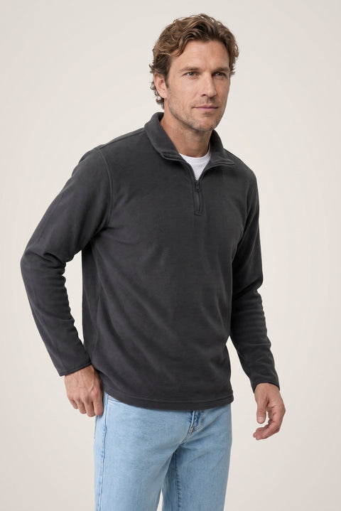 Orta Antrasit Fermuarlı Bato Yaka Regular Fit Polar Sweatshirt