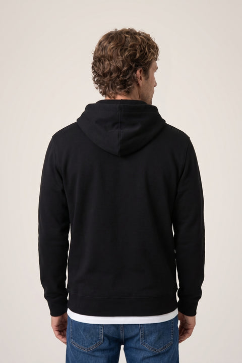 Siyah Kapüşonlu Regular Fit Pamuklu Cepli Sweatshirt