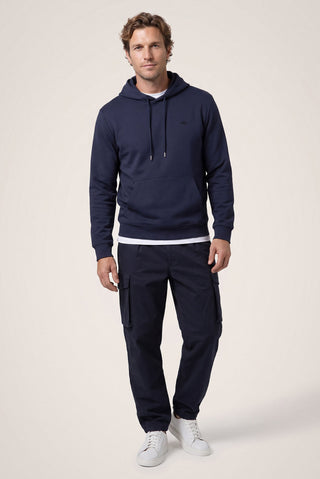  Koyu Lacivert Kapüşonlu Regular Fit Pamuklu Cepli Sweatshirt