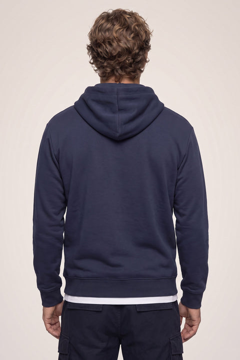 Koyu Lacivert Kapüşonlu Regular Fit Pamuklu Cepli Sweatshirt