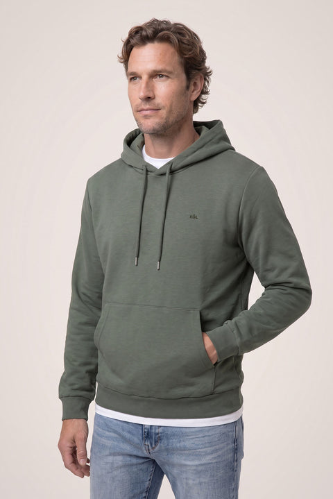 Orta Haki Kapüşonlu Regular Fit Pamuklu Cepli Sweatshirt