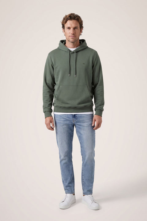 Orta Haki Kapüşonlu Regular Fit Pamuklu Cepli Sweatshirt