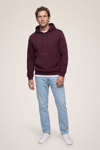  Koyu Bordo Kapüşonlu Regular Fit Pamuklu Cepli Sweatshirt