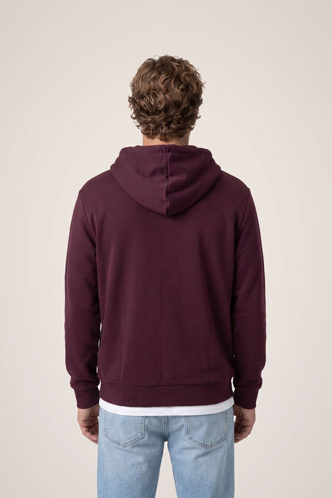 Koyu Bordo Kapüşonlu Regular Fit Pamuklu Cepli Sweatshirt