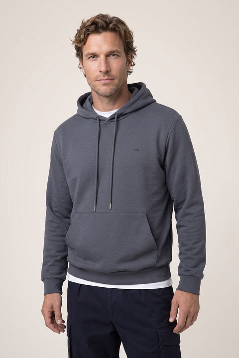 Orta Antrasit Kapüşonlu Regular Fit Pamuklu Cepli Sweatshirt