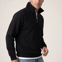 Black Zippered Polo Neck Regular Fit Sweatshirt