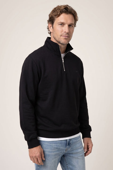 Black Zippered Polo Neck Regular Fit Sweatshirt