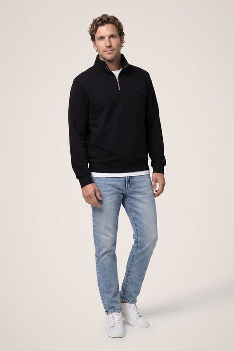 Black Zippered Polo Neck Regular Fit Sweatshirt
