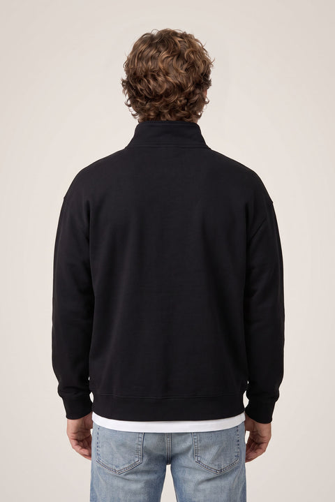 Black Zippered Polo Neck Regular Fit Sweatshirt