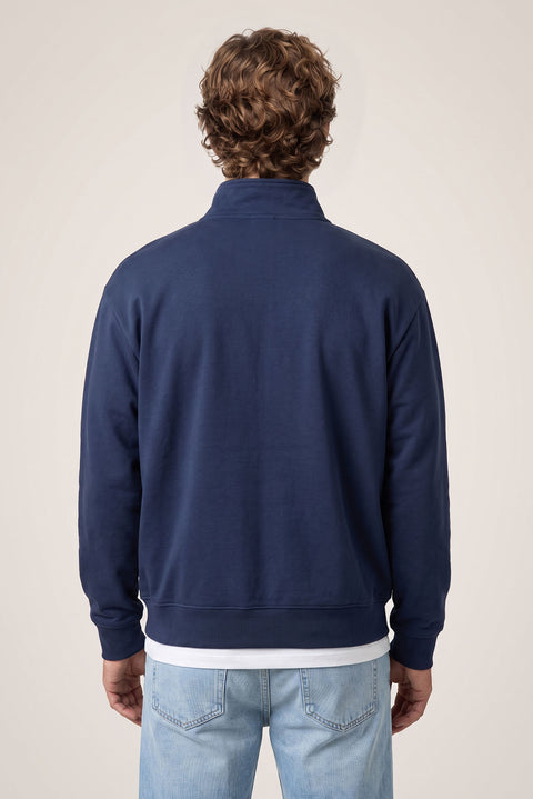 Koyu Lacivert Fermuarlı Yarım Balıkçı Yaka Regular Fit Pamuklu Basic Sweatshirt