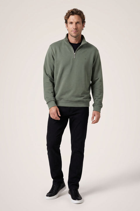 Orta Haki Fermuarlı Yarım Balıkçı Yaka Regular Fit Pamuklu Basic Sweatshirt