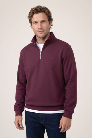  Koyu Bordo Fermuarlı Yarım Balıkçı Yaka Regular Fit Pamuklu Basic Sweatshirt