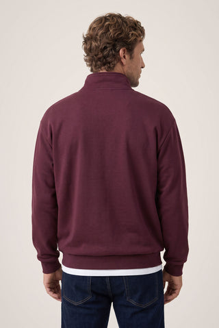  Koyu Bordo Fermuarlı Yarım Balıkçı Yaka Regular Fit Pamuklu Basic Sweatshirt