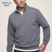 Orta Antrasit Fermuarlı Yarım Balıkçı Yaka Regular Fit Pamuklu Basic Sweatshirt