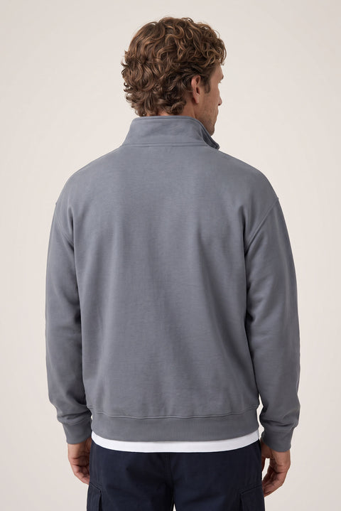 Orta Antrasit Fermuarlı Yarım Balıkçı Yaka Regular Fit Pamuklu Basic Sweatshirt
